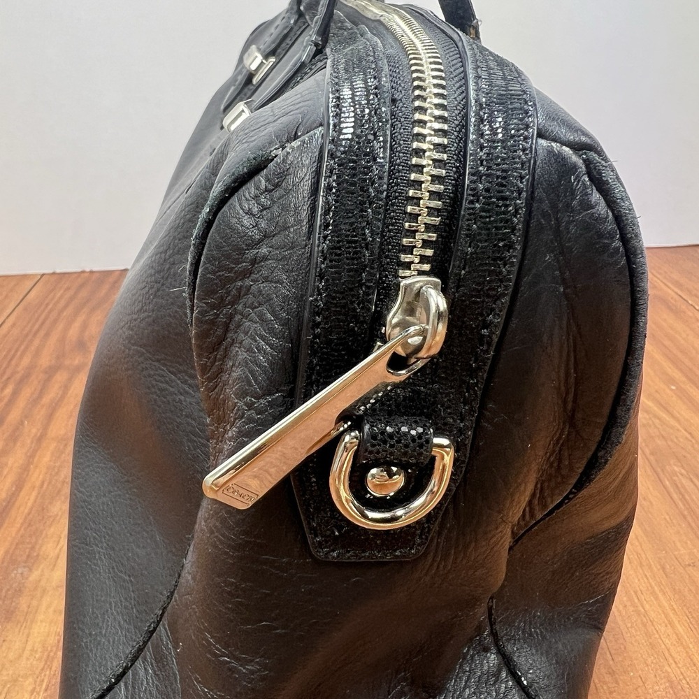 Coach F25796 Black Leather Satchel Handbag Silver Hardware Zip Top Purse - Picture 14 of 16